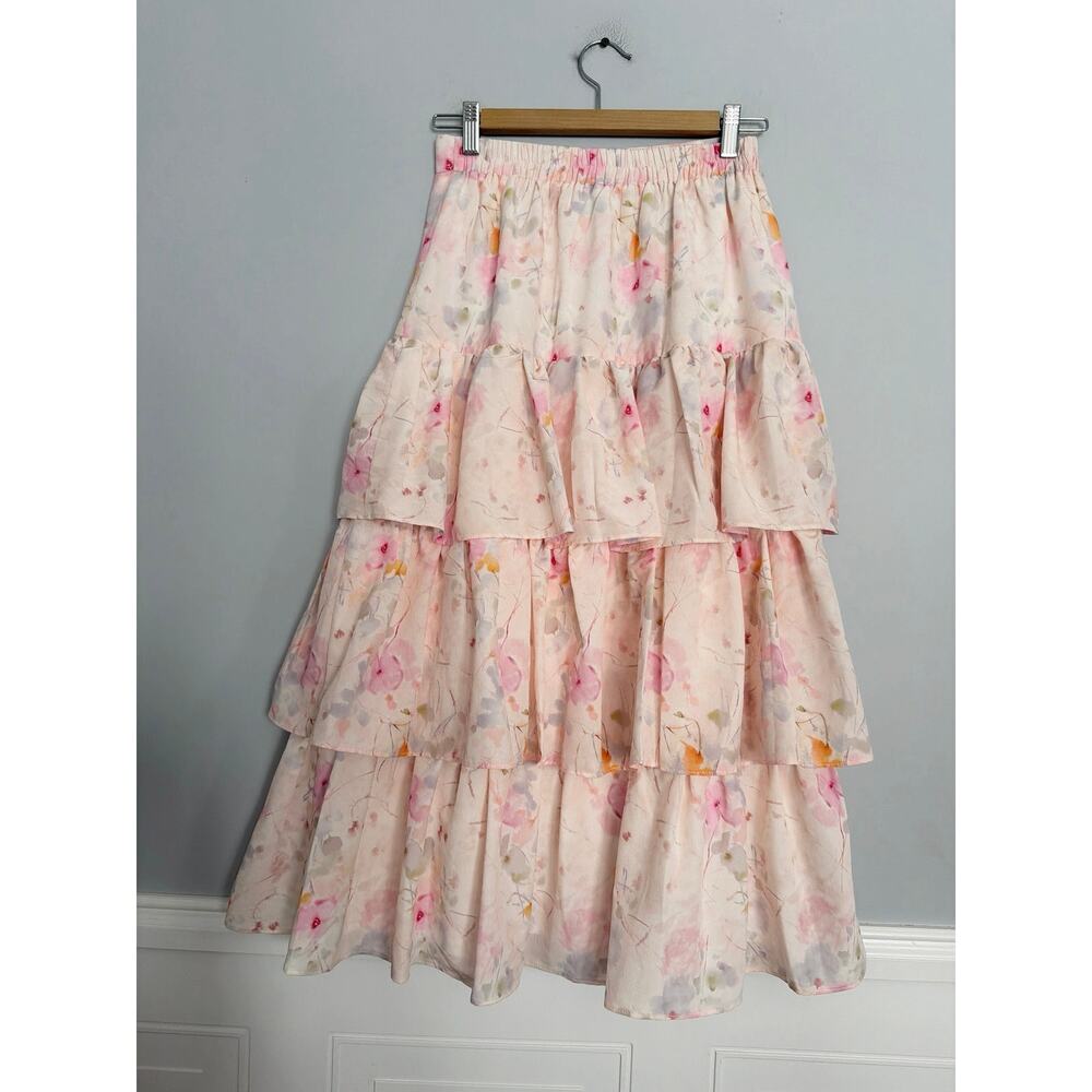 New, Yakira Bell, Size Small, Gia Skirt, Light Pink Floral, Tiered, Maxi, Femme - Picture 5 of 6